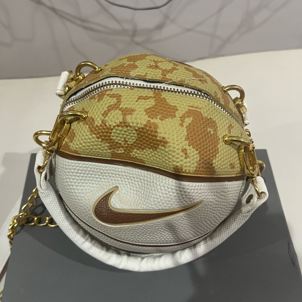 Nike White and Gold Crossbody Bag with Basketball Design